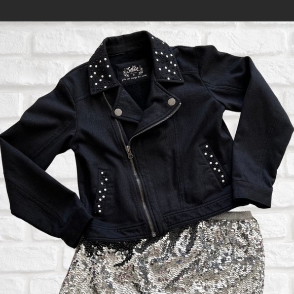 Justice Premium Black Moto Jacket with Rhinestones - Picture 1 of 4